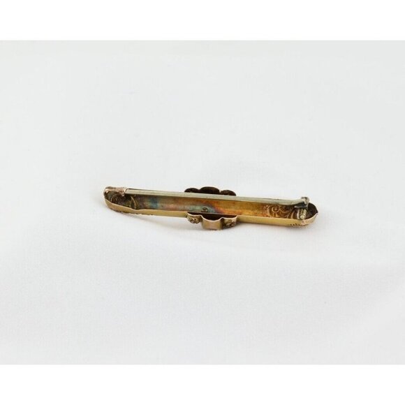 10k Yellow Gold Antique Art Nouveau Diamond Bar Pin - Picture 7 of 9